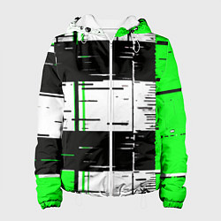 Куртка с капюшоном женская Зелёные и чёрные полосы на белом фоне, цвет: 3D-белый