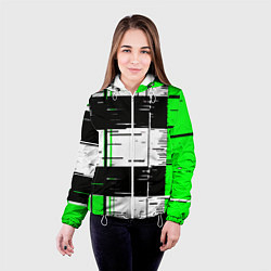 Куртка с капюшоном женская Зелёные и чёрные полосы на белом фоне, цвет: 3D-белый — фото 2