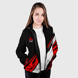 Куртка с капюшоном женская Mitsubishi - красная абстракция, цвет: 3D-черный — фото 2