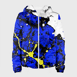 Куртка с капюшоном женская Сине-жёлтая абстракция на белом фоне, цвет: 3D-белый