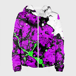 Куртка с капюшоном женская Зелёно-розовая абстракция на белом фоне, цвет: 3D-белый