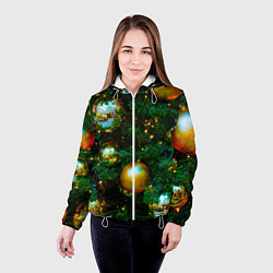 Куртка с капюшоном женская Новогодние украшения на ветках, цвет: 3D-белый — фото 2