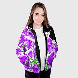 Куртка с капюшоном женская Зелёно-фиолетовая абстракция на чёрном фоне, цвет: 3D-черный — фото 2
