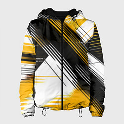 Куртка с капюшоном женская Диагональные жёлто-чёрные линии на белом фоне, цвет: 3D-черный