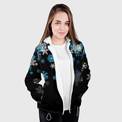 Куртка с капюшоном женская Снежинки объемные, цвет: 3D-белый — фото 2