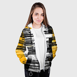 Куртка с капюшоном женская Горизонтальные чёрные линии на бело-жёлтом фоне, цвет: 3D-белый — фото 2