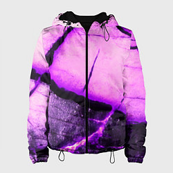 Куртка с капюшоном женская Трещины на абстрактном фиолетовом фоне, цвет: 3D-черный