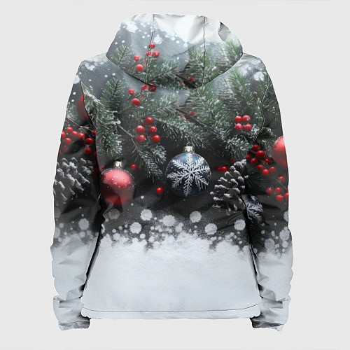 Женская куртка Елочные игрушки и снег / 3D-Черный – фото 2