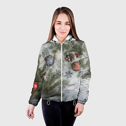 Куртка с капюшоном женская Новогодние ветки, цвет: 3D-белый — фото 2