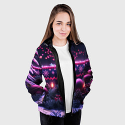 Куртка с капюшоном женская Новый год в фиолетовом свете, цвет: 3D-черный — фото 2
