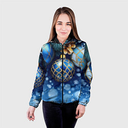 Куртка с капюшоном женская Синие новогодние шары, цвет: 3D-черный — фото 2