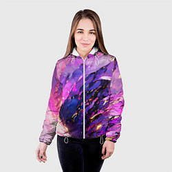 Куртка с капюшоном женская Фиолетово-розовая абстракция, цвет: 3D-белый — фото 2