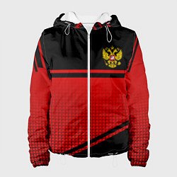 Куртка с капюшоном женская Россия герб геометрия, цвет: 3D-белый