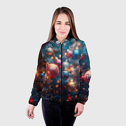 Куртка с капюшоном женская Красные и синие шары на фоне елки, цвет: 3D-черный — фото 2