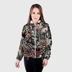Куртка с капюшоном женская Самурай дракон и японские мифические существа, цвет: 3D-белый — фото 2