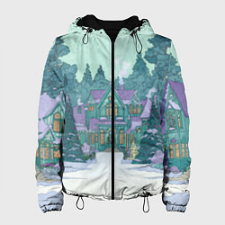 Куртка с капюшоном женская Новый год - двор, цвет: 3D-черный
