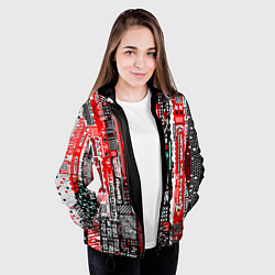 Куртка с капюшоном женская Киберпанк паттерн красный, цвет: 3D-черный — фото 2