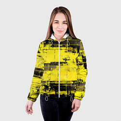 Куртка с капюшоном женская Чёрно-жёлтый техно-паттерн, цвет: 3D-белый — фото 2