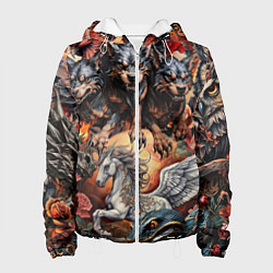 Куртка с капюшоном женская Мифические существа в стиле татуировки Ирезуми, цвет: 3D-белый