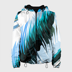 Куртка с капюшоном женская Чёрно-синие острые полосы на белом фоне, цвет: 3D-черный