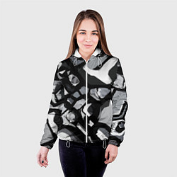 Куртка с капюшоном женская Чёрно-серая абстракция, цвет: 3D-белый — фото 2