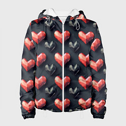 Куртка с капюшоном женская Геометрические сердечки, цвет: 3D-белый