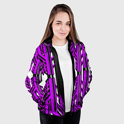 Куртка с капюшоном женская Чёрно-фиолетовые техно полосы на белом фоне, цвет: 3D-черный — фото 2