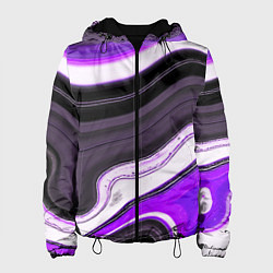 Куртка с капюшоном женская Волнистые горизонтальные чёрно-фиолетовые полосы н, цвет: 3D-черный