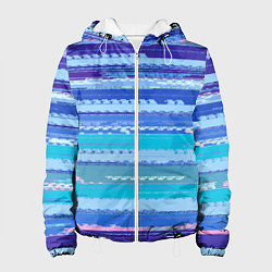Куртка с капюшоном женская Морской сине-голубой абстрактные полосы, цвет: 3D-белый