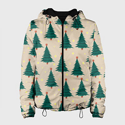 Куртка с капюшоном женская Новогодняя ель, цвет: 3D-черный