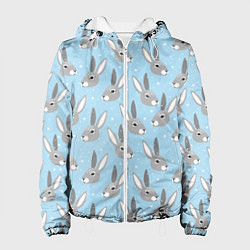 Куртка с капюшоном женская Заяц со снежинками, цвет: 3D-белый