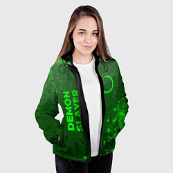 Куртка с капюшоном женская Demon Slayer - green gradient вертикально, цвет: 3D-черный — фото 2
