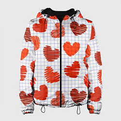 Куртка с капюшоном женская Сердца на бумаге, цвет: 3D-черный