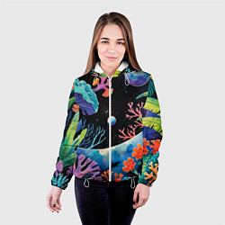 Куртка с капюшоном женская Подводная фантастика, цвет: 3D-белый — фото 2