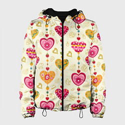 Куртка с капюшоном женская Сердечки подборка, цвет: 3D-черный