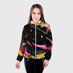 Куртка с капюшоном женская Мазки краски на черном, цвет: 3D-белый — фото 2