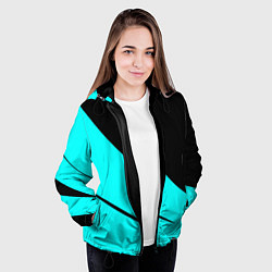 Куртка с капюшоном женская Чёрный и неоновый голубой двуцветный с полосой, цвет: 3D-черный — фото 2