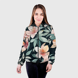 Куртка с капюшоном женская Цветочный паттерн, цвет: 3D-черный — фото 2