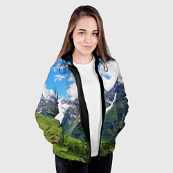 Куртка с капюшоном женская Домбай - горный пейзаж на Северном Кавказе, цвет: 3D-черный — фото 2