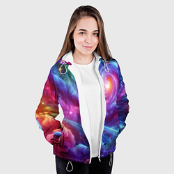 Куртка с капюшоном женская Neon space fantasy, цвет: 3D-белый — фото 2