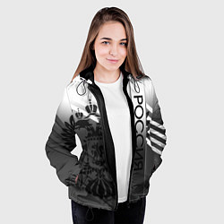 Куртка с капюшоном женская Россия герб и полосы серый, цвет: 3D-черный — фото 2