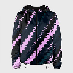 Куртка с капюшоном женская Тёмно-синий с розовым искажённые полосы, цвет: 3D-черный