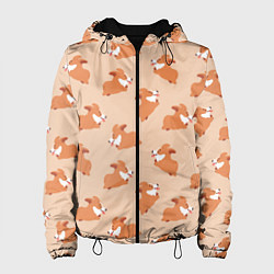 Куртка с капюшоном женская Паттерн с забавными щенками породы корги, цвет: 3D-черный