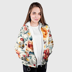 Куртка с капюшоном женская Паттерн с переплетением цветов, цвет: 3D-белый — фото 2