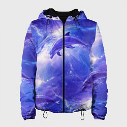 Куртка с капюшоном женская Дельфины в волшебном море паттерн, цвет: 3D-черный