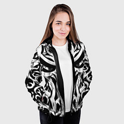 Куртка с капюшоном женская Абстрактный узор - изогнутые формы трайбл татуиров, цвет: 3D-черный — фото 2