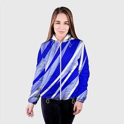 Куртка с капюшоном женская Абстрактный синий полосатый, цвет: 3D-белый — фото 2