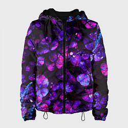 Куртка с капюшоном женская Флуоресцентные цветы, цвет: 3D-черный
