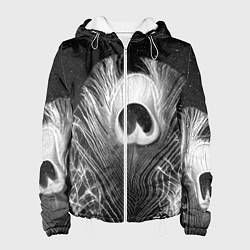 Женская куртка Изогнутые белые перья павлина - чб иллюстрация