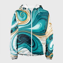 Куртка с капюшоном женская Бирюза и золото, цвет: 3D-белый